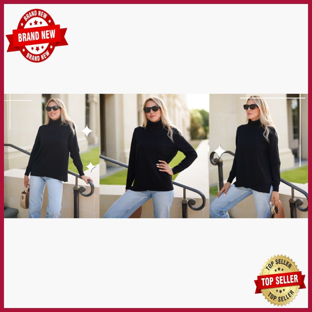 Chunky Turtleneck Sweater Split Hem Pullover Casu… - image 6